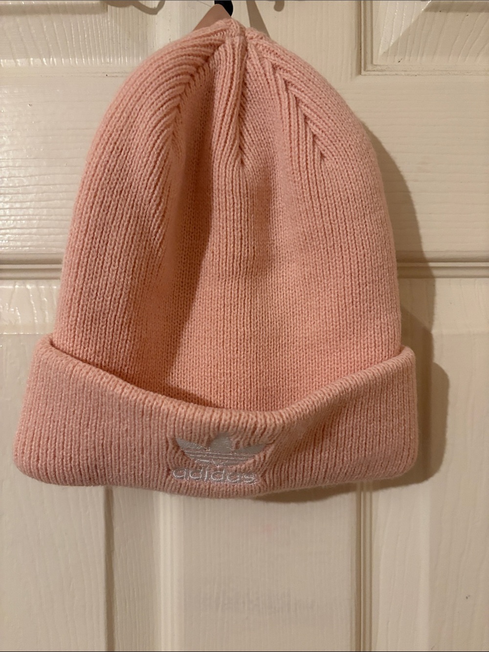 adidas Knit Beanie in Light Pink with Embroidered Trefoil.